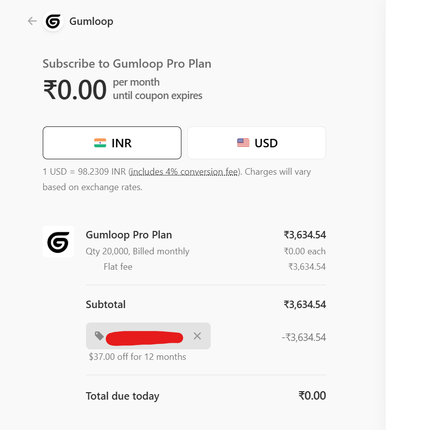 Gumloop Pro Plan subscription confirmation